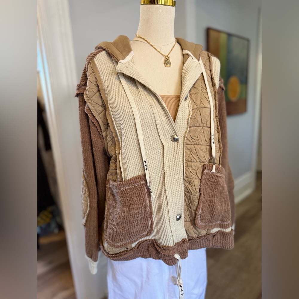 POL Brown and Cream Quilted Jacket